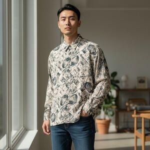 Vintage Ted Lapidus Tulip Floral Print Silk button Down unisex size Small Funky